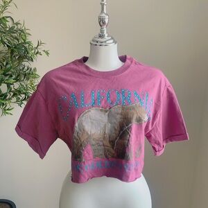 Forever 21 Dusty Mauve Bear Graphic Cropped Tee S